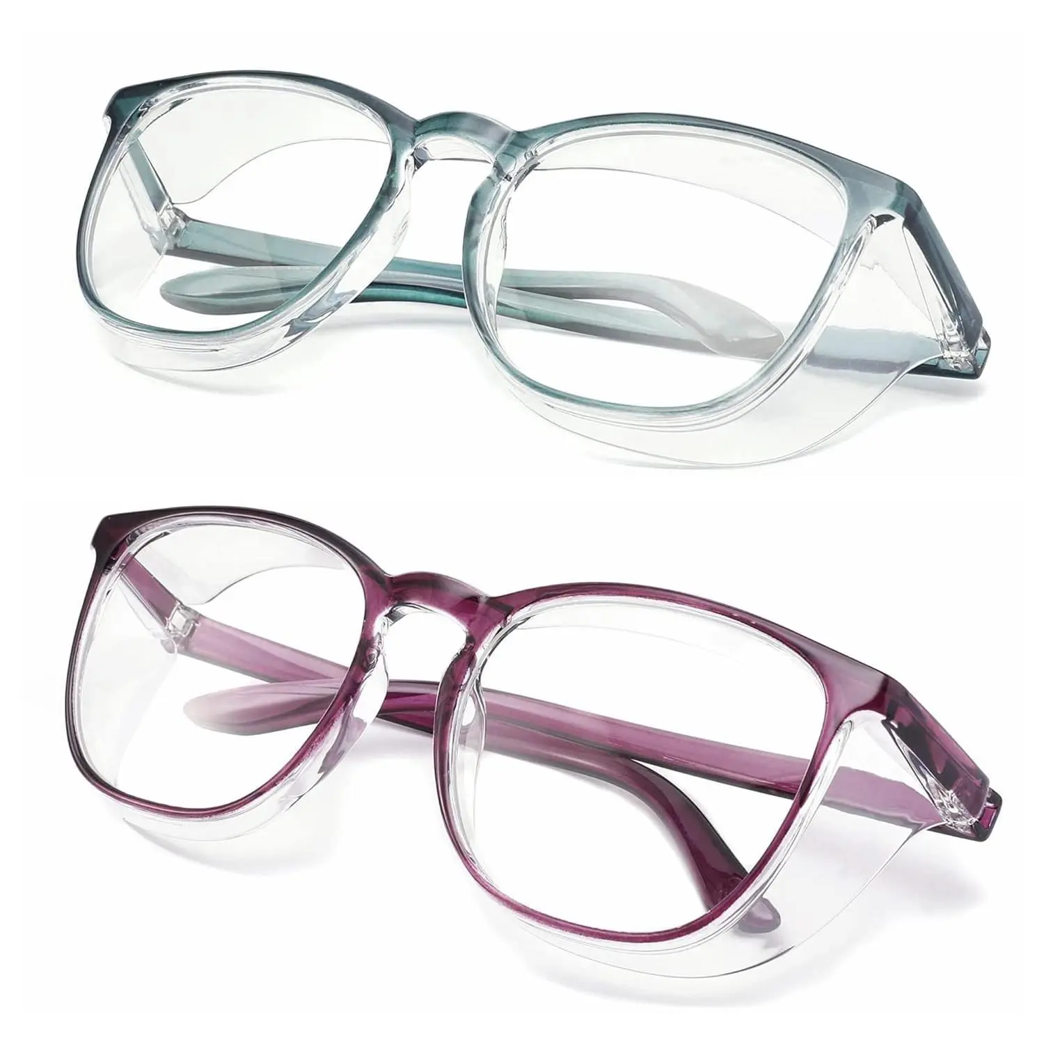 Unisex Craftsman Safety Glasses 2-Pack (New-Blue + New-Purple) - Anti-Fog, Anti-Dust, UV Blocking, Bluelight Blocking Frames for Hospital Workers, Travel, Outdoor Work Protective Eyewear