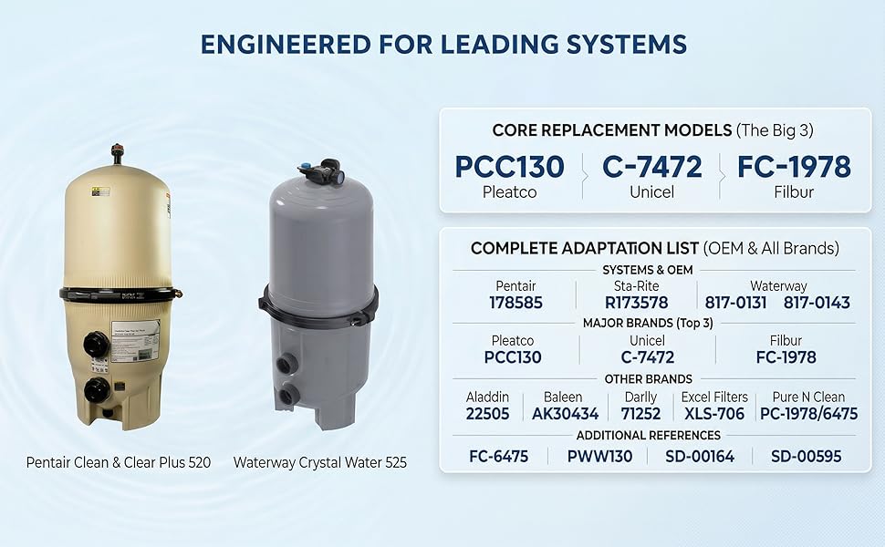 CCP520 Pool Filters Cartridge Compatible with Pentair Clean & Clear Plus 520, Replaces Pleatco PCC130, Pentair R173578, 4×130 sq. ft, 4-Pack
