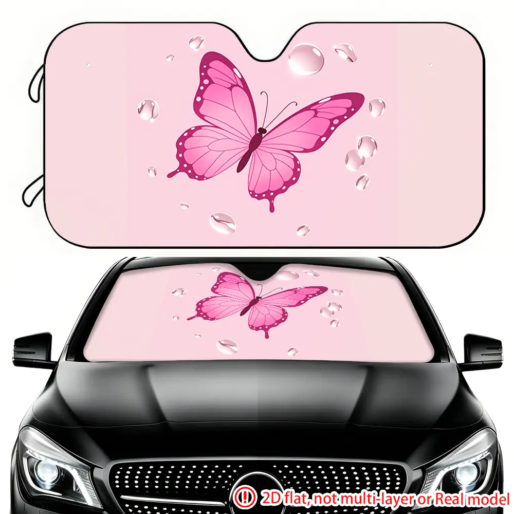 Pink butterfly car sunshade in 1pc bubble effectively blocks sunlight, suitable for RVs SUV、 Truck front windshield decoration Windshield Shade Cover, Car Sunshades For Windshield