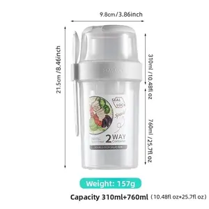 Portable Weight Loss Salad Cup  Outdoor  Fruit Storage Container  Double Layer with Spoon   Sauce Container   Leakproof Lunch Box   Low-Calorie Salad Cup