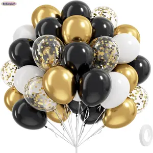Embercraft 30PCS Black, White, and Metallic Gold Balloon Set - 10in & 12in Latex and Foil Balloons, Elegant Party Decor Kit for Birthday, Wedding, Anniversary