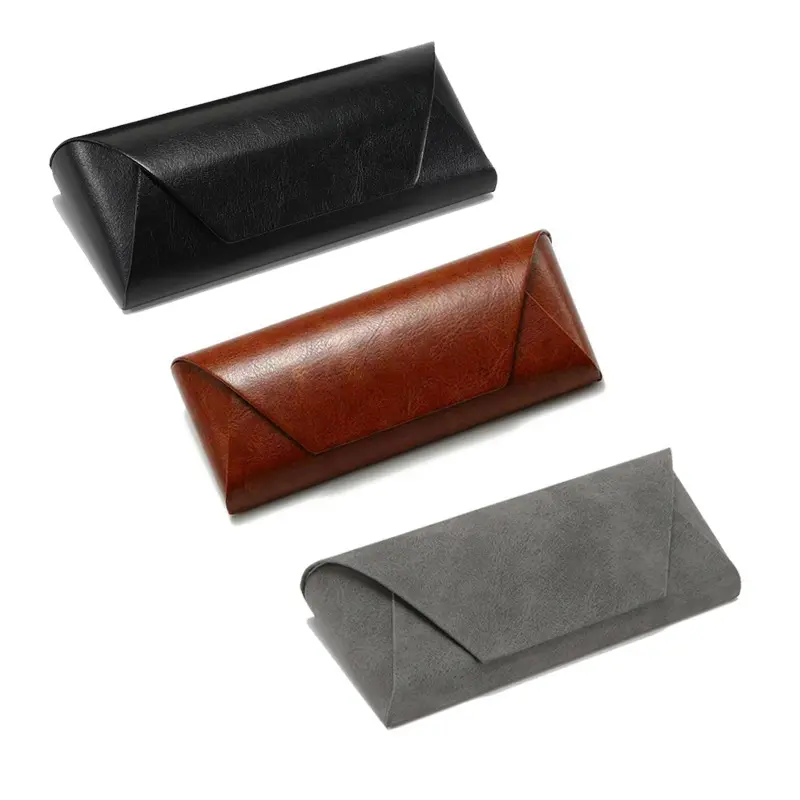 Premium Minimalist Vintage Leather Glasses Case Handmade Distressed Cowhide Hard Shell Anti-Pressure Protective Eyeglass Storage Holder for Sunglasses Myopia Glasses Students Office Travel Daily Outdoor Use
