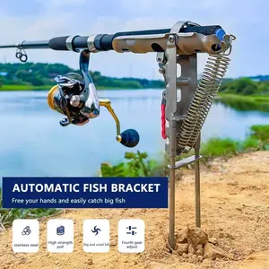 Stainless Steel Automatic Fishing Rod Holder, Spring Base Stand, Ground Insert, Reel Up Device, Essential Fishing Gear