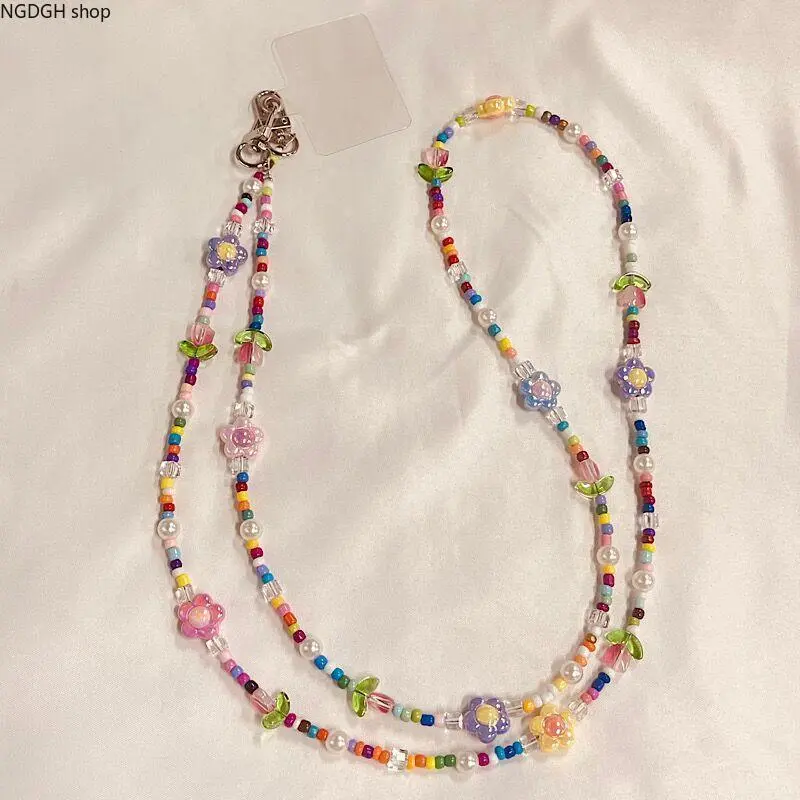 Floral Beaded Adjustable Smartphone Strap - Cellphone Lanyard with Flower Pearl Charm, Cute Crystal Crossbody Neck Shoulder Accessory for Mobile Daily Carry, Sports Essentials, Accessories