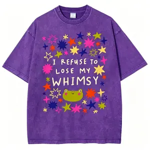 Trendy Washed Whimsy Frog Colorful Star Oversized Cotton Tee, Cute Positive Quote Print, Loose Unisex Fit, Soft Vintage Fabric, Ideal for Casual Holiday Outfit, Aesthetic Cottagecore Fan T-shirt