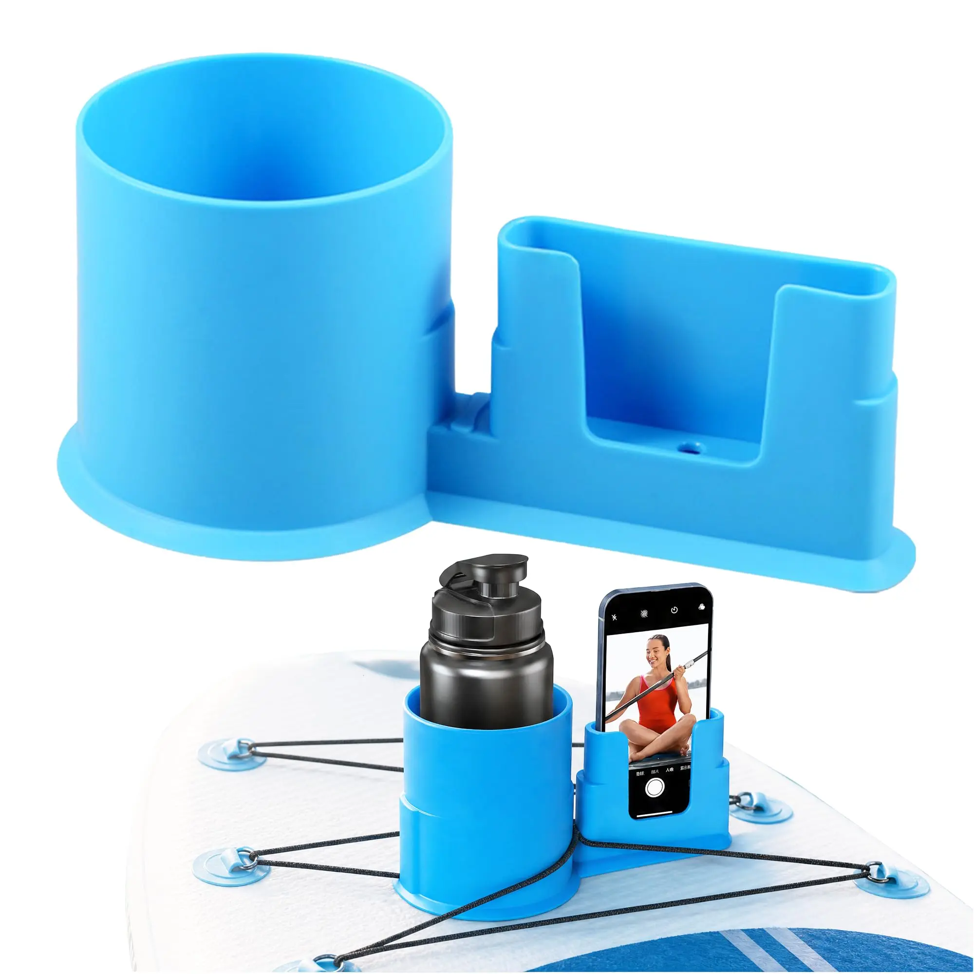 2026 new dual-use blue paddleboard mount, paddleboard cup holder and phone holder, kayak cup holder, creative summer boat mount, 2-in-1 drink and phone holder, suitable for SUP, kayaking, fishing, yoga, or surfing adventures.
