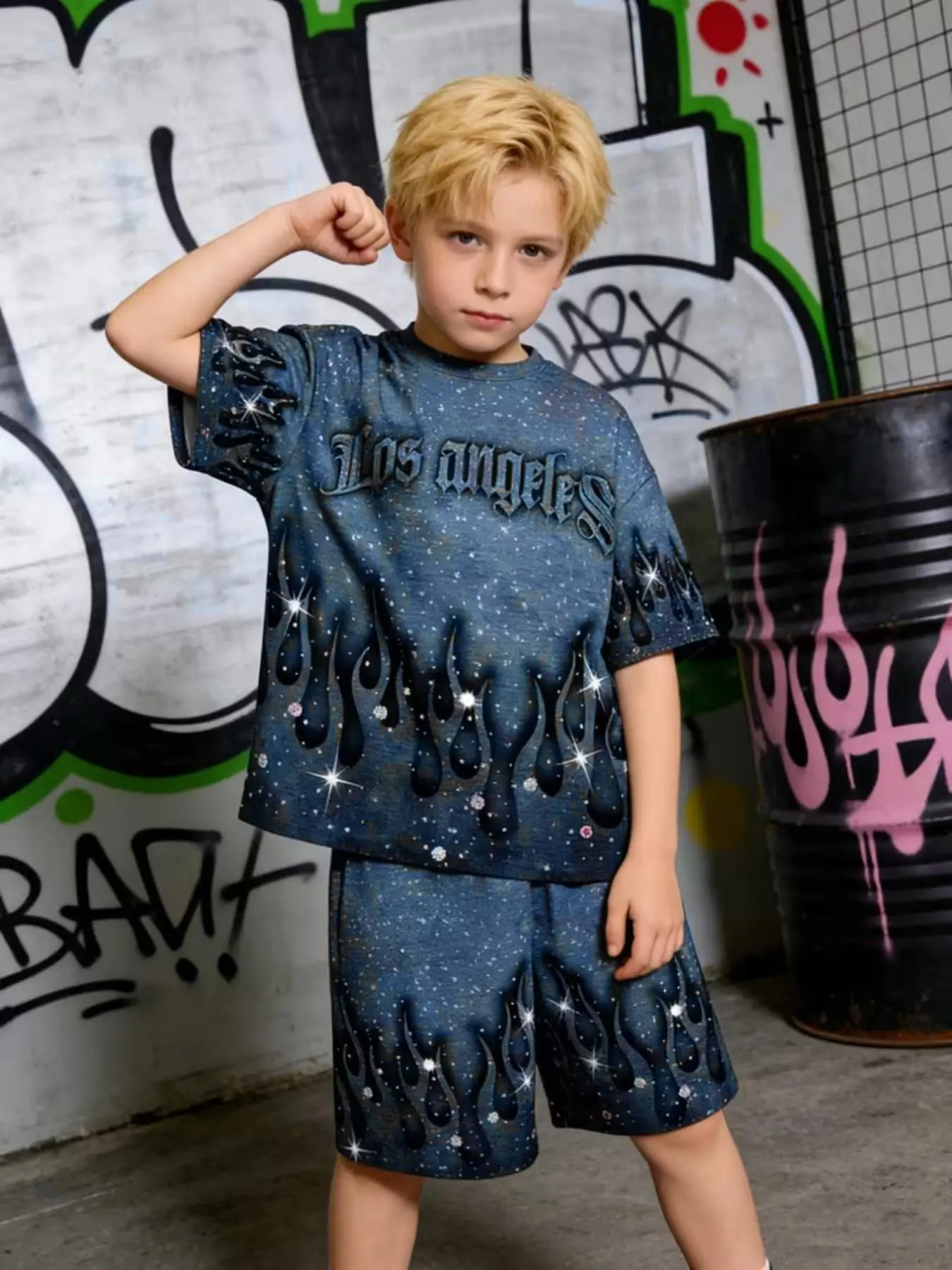 2-Piece Boys' Clothing Set, Casual Summer New Style, Hip-Hop Letter Print Short Sleeve T-Shirts, Perfect for Outdoor Activities