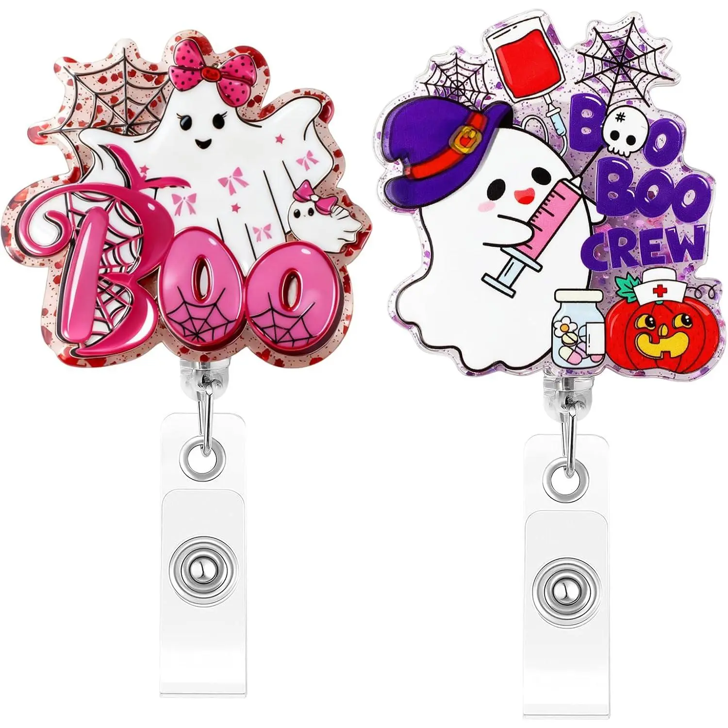 2 count Cute Badge Reel Retractable, Boo Halloween  Funny Nurse Accessories Name Tag ID Clip Holder for  Student  Assistant Coworker Work Accessories Gifts