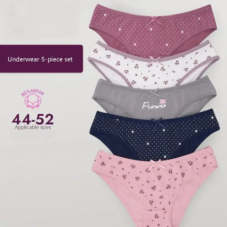 Teen Girls' 5-Pack Cotton Brief Underwear - Cute Low-Rise Japanese Style with Bow Accent, Soft Skin-Friendly, Plus Size, Prop 65 Safe Youth Undergarments for Daily Wear & Sports Use, Underwear Undergarments, Youth Underwear