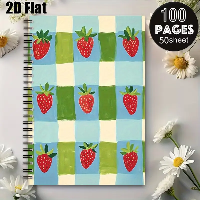 1 Spiral Notebook 5.7x8.26 Inch, Cute Strawberry Plaid Design, High-Quality Lined Pages, Durable Coil Binding, Perfect for Summer Camp Journal, Travel Notes, Daily Planner, Back to School Gift, Outdoor Adventure Log, Birthday Present for Teens and A