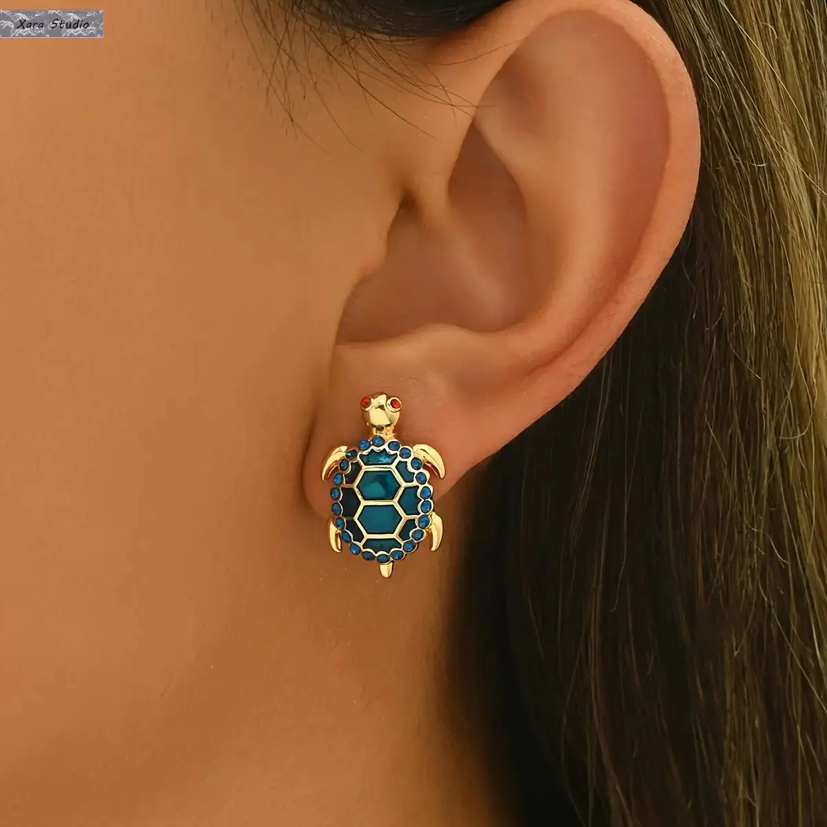 Women's Bohemian Turtle Motif Stud Earrings - Multicolor Rhinestone Costumes Jewelry, Lightweight for Daily Wear, Christmas, Multicolor Stones Earrings, Bohemian Earrings, Boho Jewelry, Rhinestones, Female, Colorful Ethnic Earrings