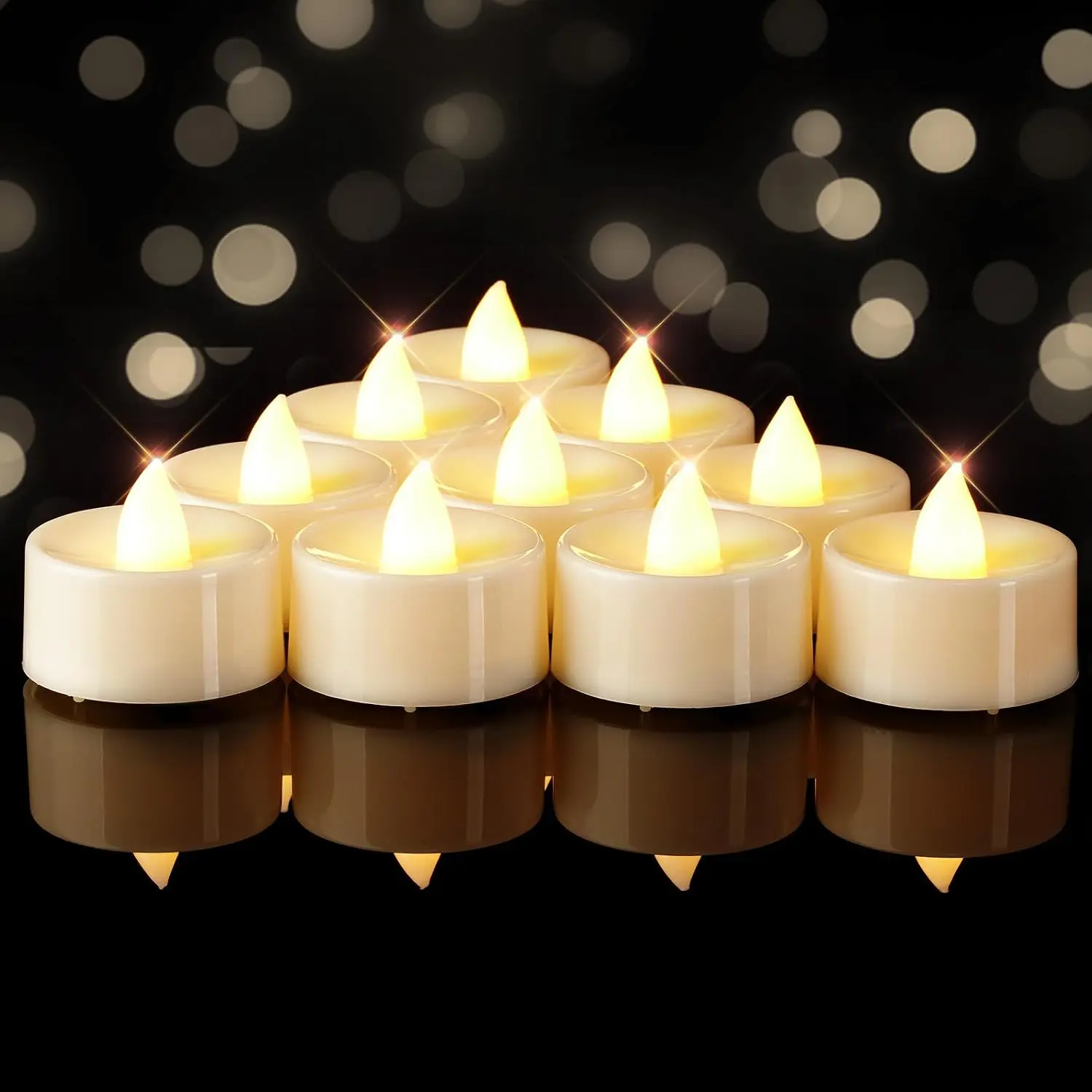 Flameless Candles, 12Pack  Lights  Operated, White Base | No Flickering Long Lasting Votive Candles LED  Lights for Centerpieces Birthday Christmas Wedding  Halloween Decor