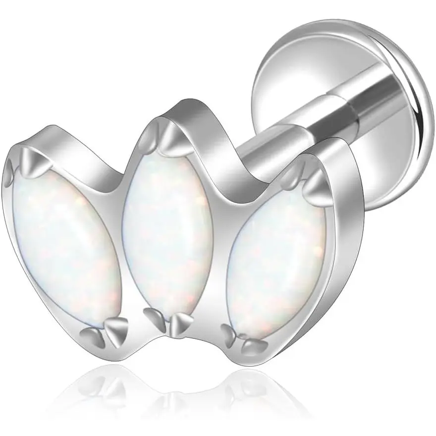 G23 Titanium Helix   Opal 16g Flat  Stud Earrings Climber Labret Cartilage Tragus Daith