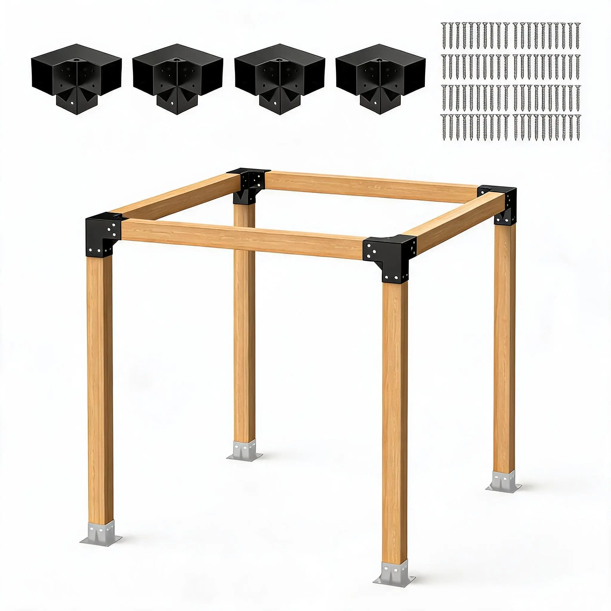 GAOMON DIY Heavy-Duty Pergola Brackets Kit for 6x6 Lumber - Includes 3-Way Corner, 4-Way Steel Brackets, Hooks, Sunshade Support, Easy Installation for Garden Gazebos & Outdoor Structures
