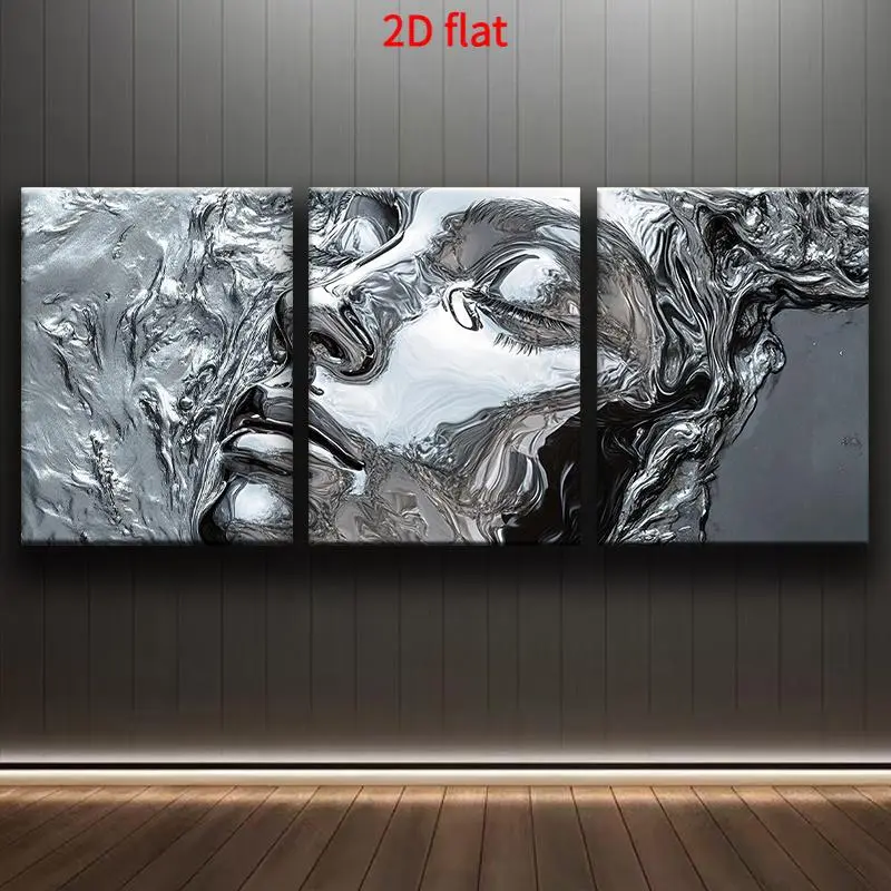 3-piece Halloween decoration set - Decorative painting - Wall decoration - Silver abstract face triptych canvas art - Bathroom decoration - Wall decoration - Wall painting - Home decoration - Halloween home decoration - Poster - Bedroom decoration - Affor