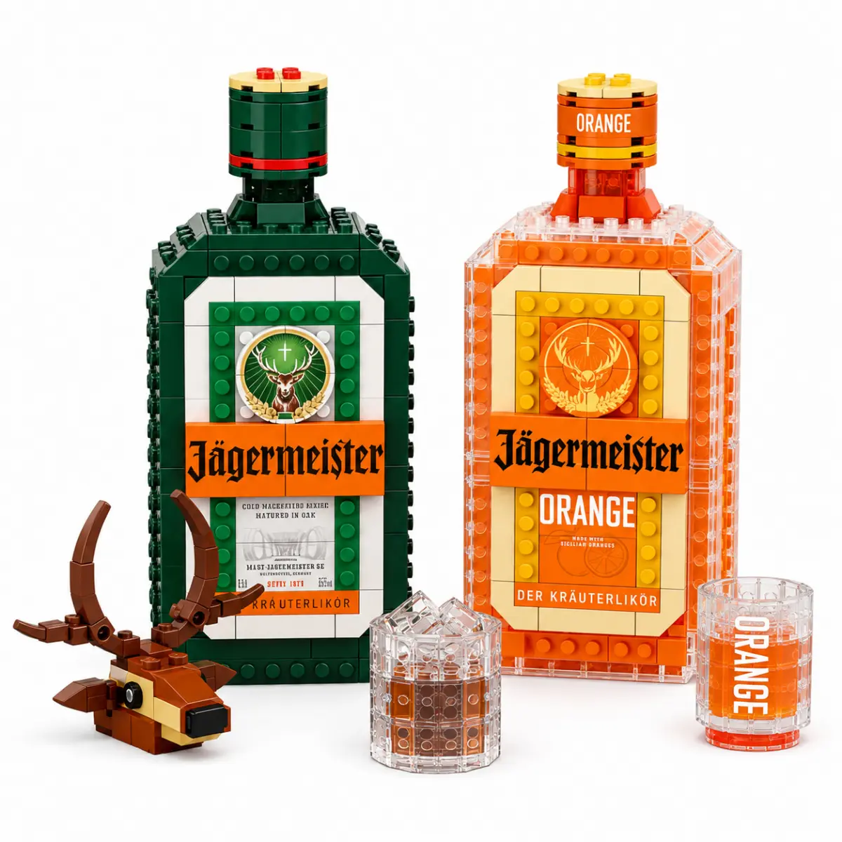 Unisex ABS Plastic Bottle Shape Collectibles Building Block Set, Creative DIY Collector Figure Display Model with Mini Glass & Deer Accessory, Desk Decor Toy for Adults/Teens