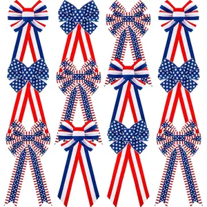 4th of July Patriotic Wreath Bows, Red White Blue Star Stripe American Flag Bows, Independence Day Memorial Day Patriotic Decorations for Indoor Outdoor Wreath Porch Home Party Decor(12 Pcs)fidget toys