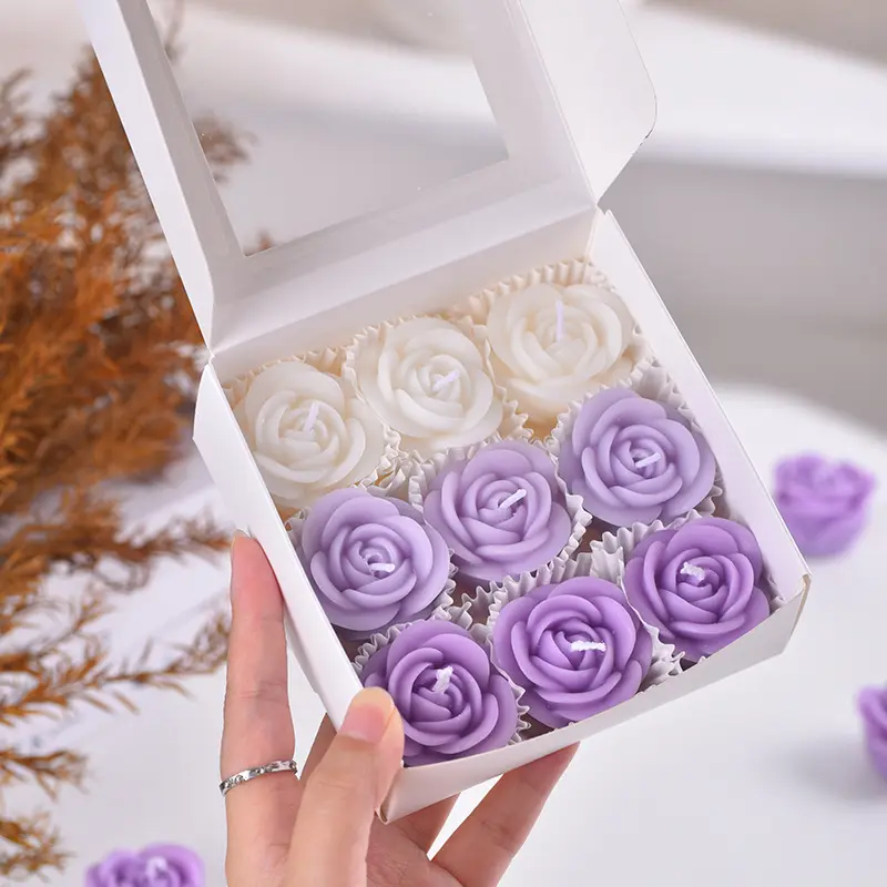 9pcs Handmade Decorative Rose Scented Candle Gift Box, Unique Valentine's Day Present, Soft Aroma Perfect for Weddings & Anniversaries