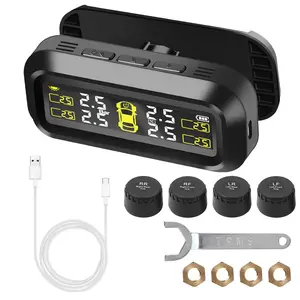 Car Tyre Pressure Monitor Solar TPMS Tire Pressure Monitoring System Temp Warning Fuel Save 4 External Sensors Set Accessories Vehicle