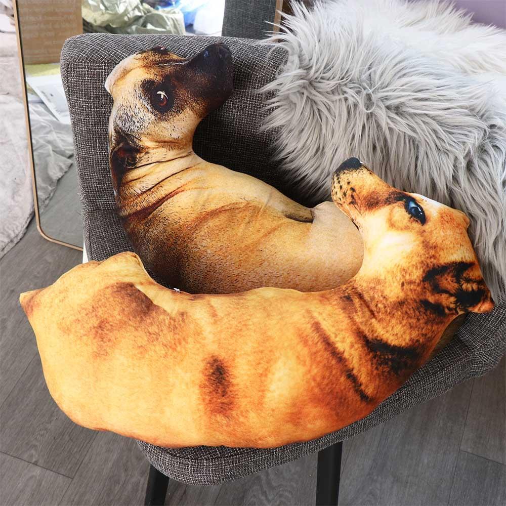 3D Lifelike Animal Cute Bend Dog Printed Throw Pillow Funny Dog Head Cosplay Children Favorite Toy Cushion for Home