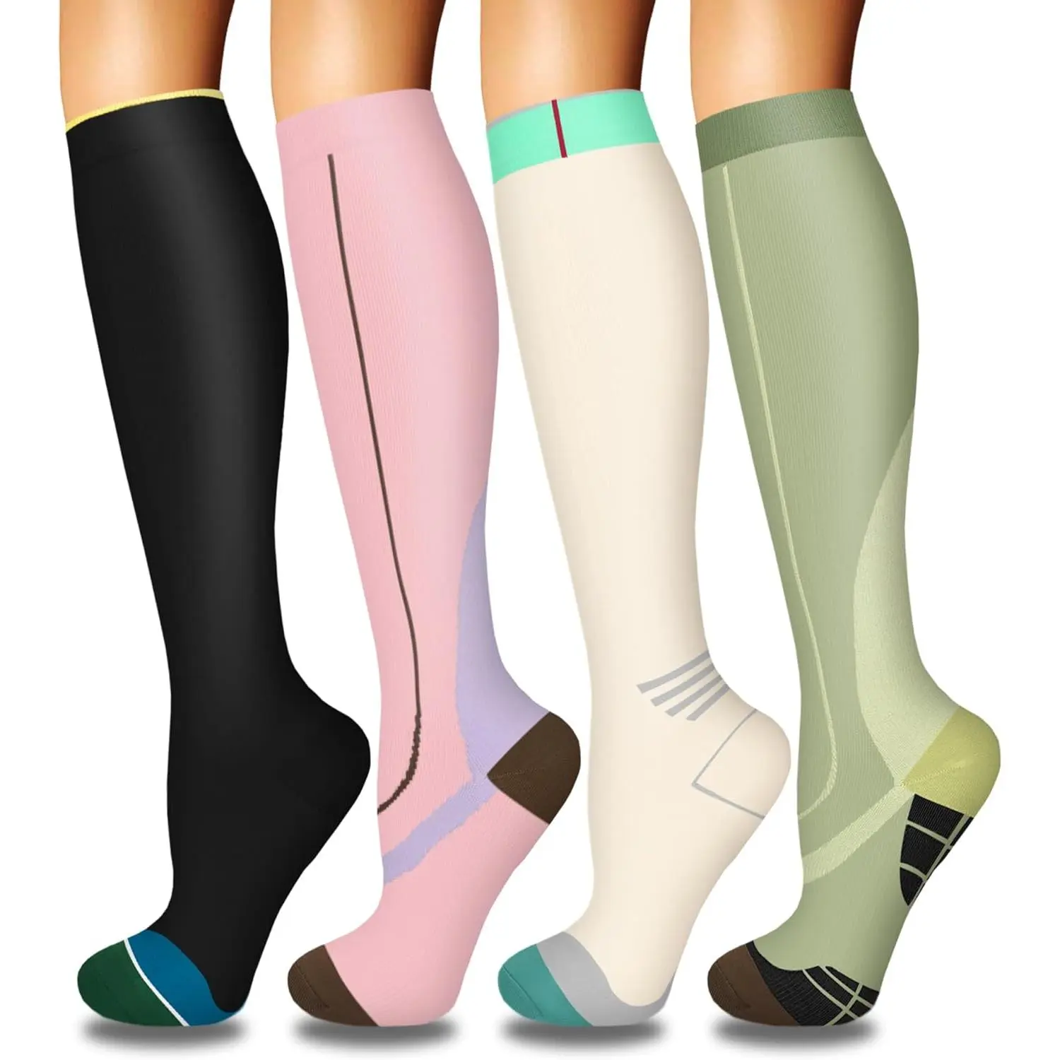 10-black/pink/light yellow/green-4 pairs