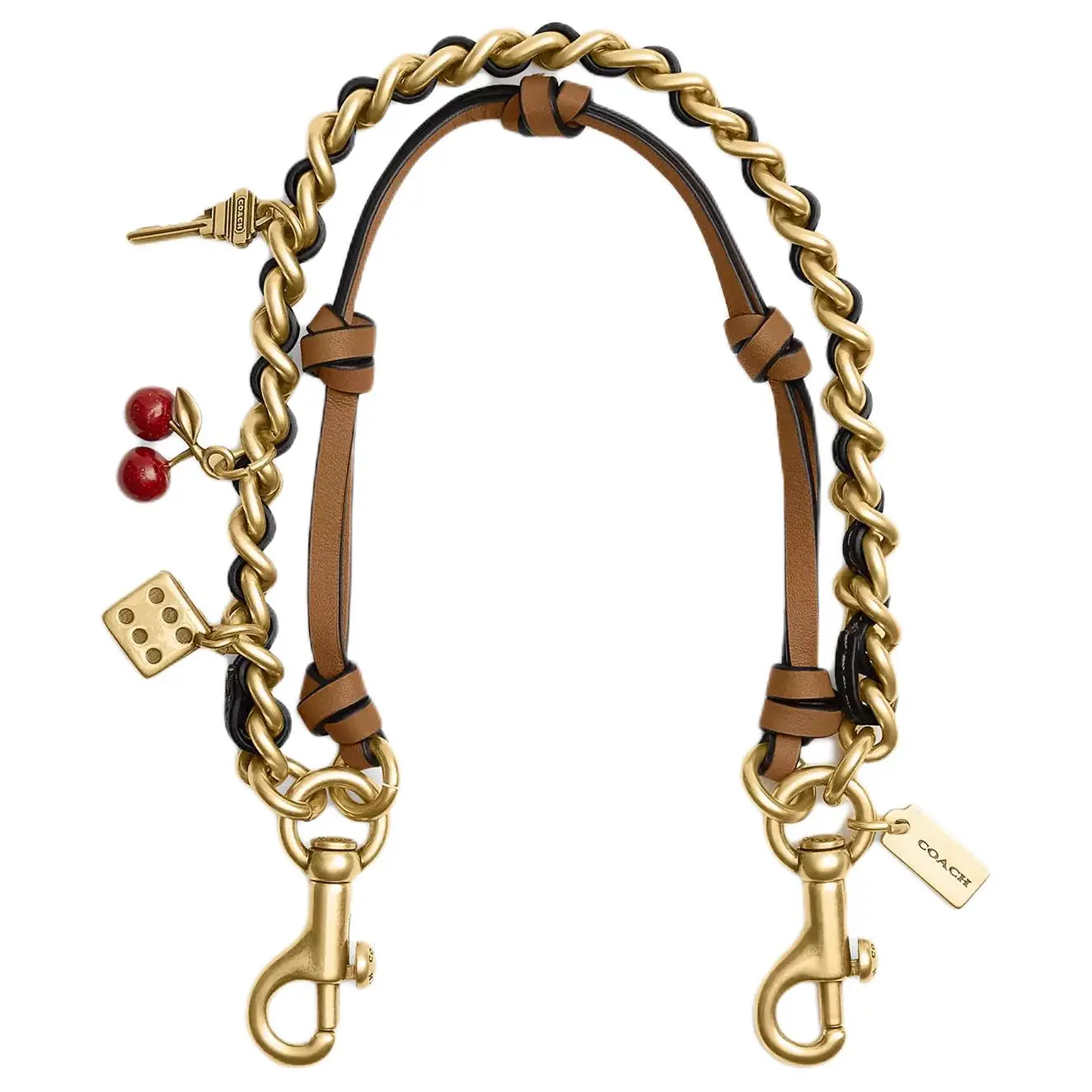 Coach 27 Pendant Leather and Metal Enamel Handbag Charm for Women, Brown