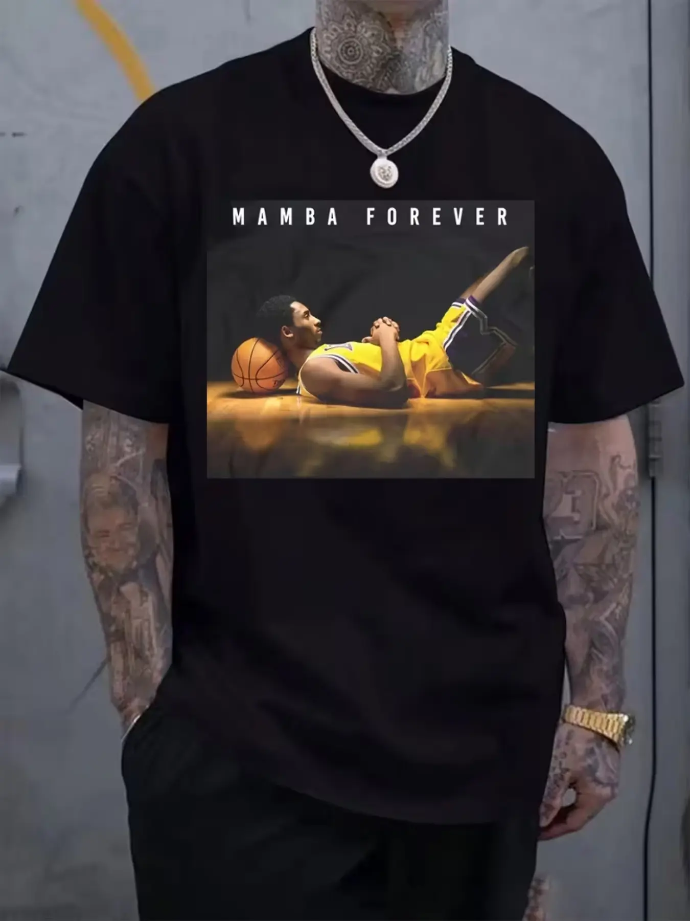 Kobe Mamba Forever Memorial Short Sleeve T-Shirt, Lakers Jersey, Basketball Portrait Print, American Basketball Fan Loose Top
