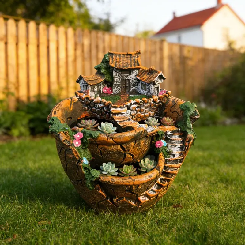 Fairy tale garden flower pots, vintage sky garden flower pots, succulent flower pots for courtyard greenery micro-landscape ornaments and decorations, suitable for indoor, outdoor, desk and balcony decoration, Garden Planters, Decorative Garden Planter