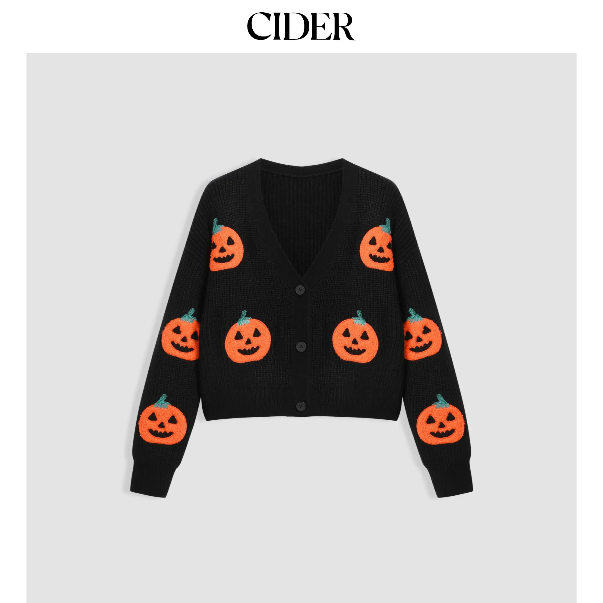 Cider [size 2-10] Knitted V-neck Pumpkin Button Cardigan