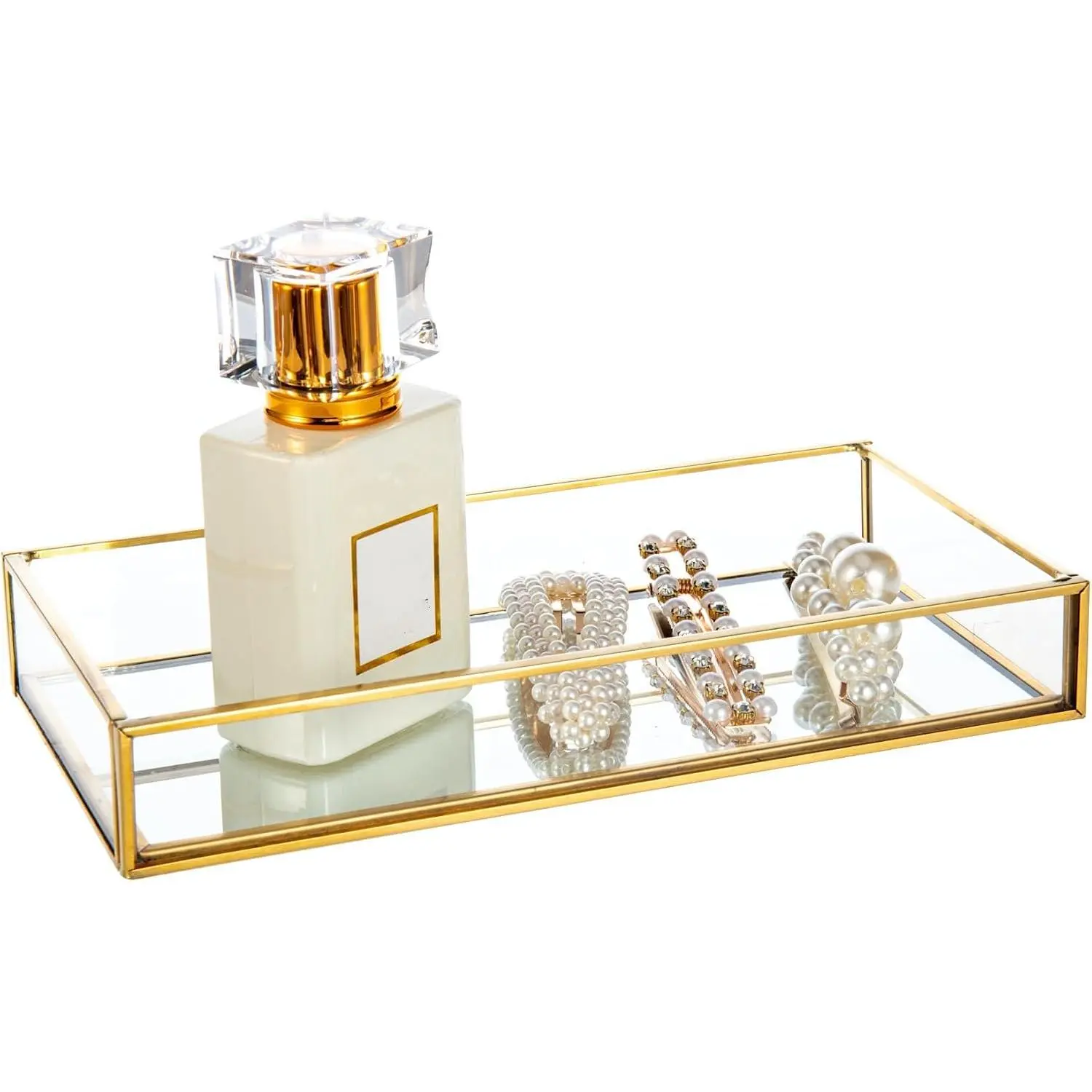 Small  Clear Glass Perfume Tray   Trinket Rings Earrings Organizer Tray Collection Display Decorative Tray for Dressr Drawer Office Tabletop (7.87Inch)