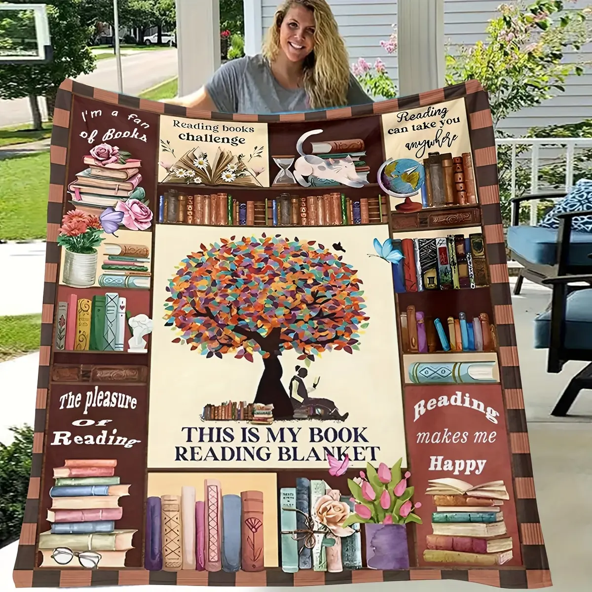 Printed Books Reading Blanket for Book Lovers – Flannel , Holiday Gift, Perfect for Bed, Sofa, Living Room & Bedroom Decoration,
