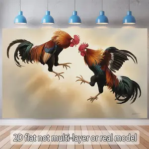 2D Flat, 2D Flat Banner 1pc, Two Roosters Engage in a Fight, for Events, Wedding, Party, Coming-of-age, Ceremony, Four Season, Entryway, Room Decor, Indoor/Outdoor Celebrations, Perfect Gift ForParty Planners P