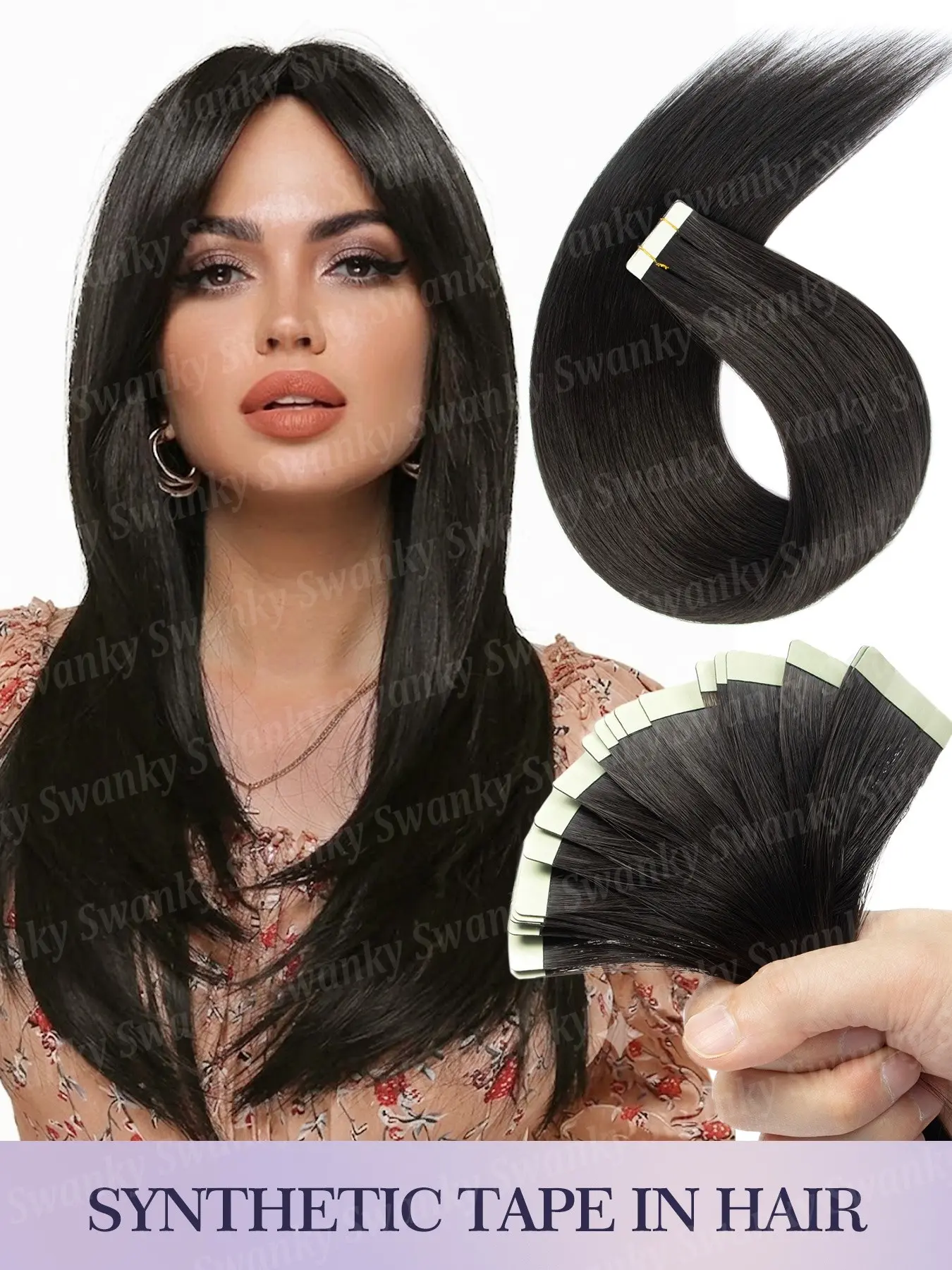 Straight Synthetic Tape In Hair Extensions Suitable for Blonde/Black/White Hair 20Pcs 50G/Pack Seamless Tape Ins with Instant Volume Clip-Free Application for Highlights & Volume Addition