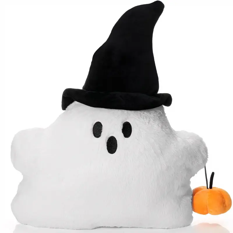 Cute White Halloween Ghost Shaped Throw Pillow, Soft Plush Decorative Couch Cushion, Halloween Decor Gift for Home Living Room Bedroom Sofa Office Car