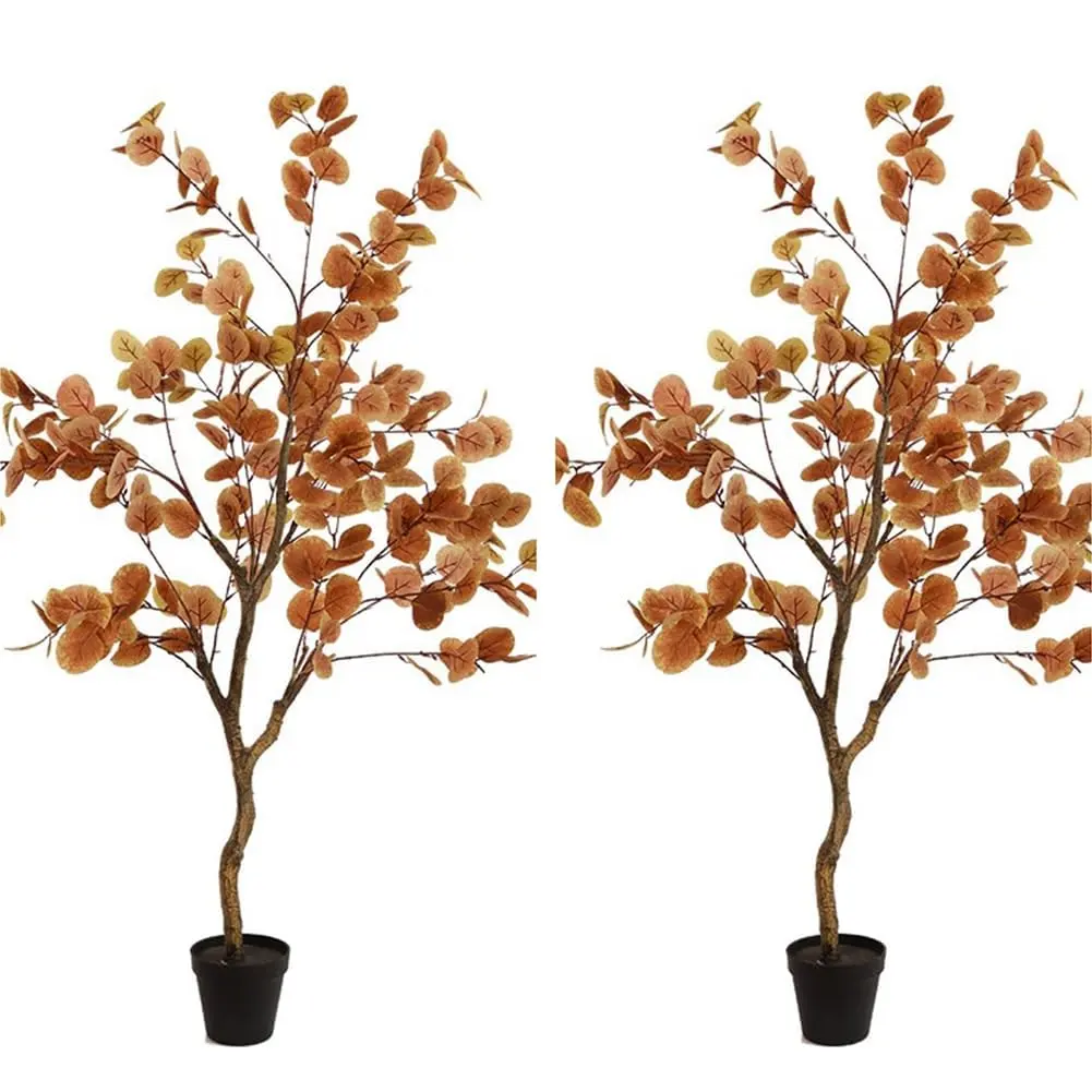 GARVEE Set of 2 Artificial Autumn Eucalyptus Trees with Pots – Realistic Foliage – Ideal Decorative Plants for Home, Garden, and Events – Perfect for Indoor and Outdoor Use – 2 Pieces, 120cm