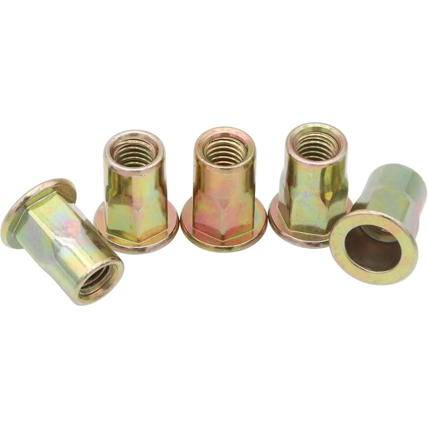 60 count Carbon Steel Rivet Nuts, M6 Thread Insert Nutsert (Half-Hexagonal) Rivnut  Kit, Carbon Steel Zinc-Plated (Yellow)