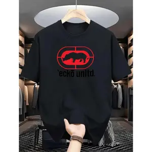 Halloween Skull T-shirt Ecko Unlt Graphic White Tee Men Hip Hop Style Breathable Quick Dry Crew Neck Sportswear Regular Fit Solid Color Casual T Shirt