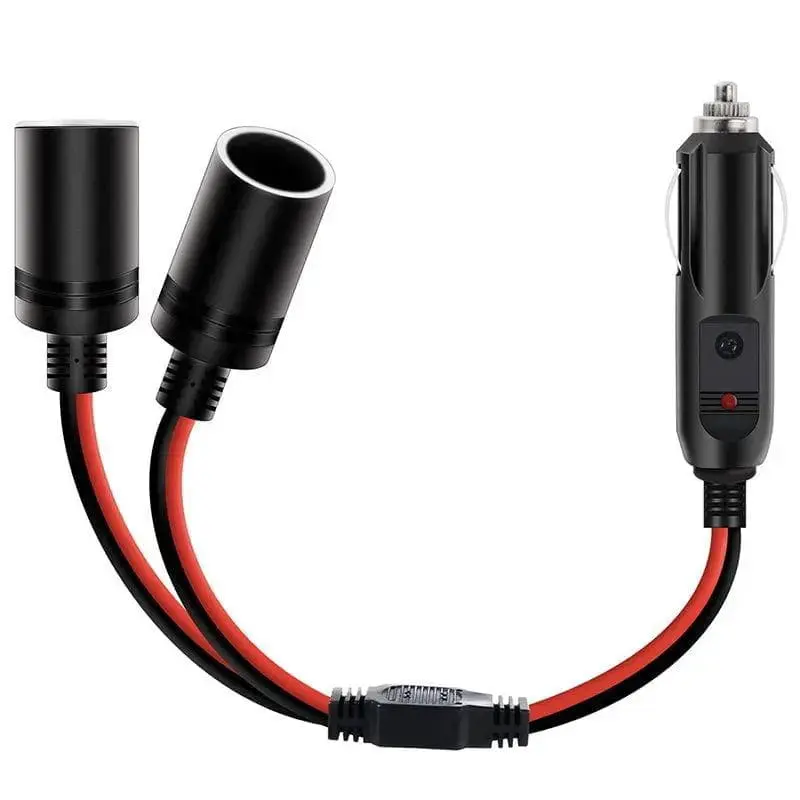Nilight 1-to-2 Dual Ports Car Cigarette Lighter Splitter Plug Socket Cable - 15A Fuse, 16AWG Copper Wire, Heat Resistant PVC Jacket Female Plug, DC 12V/24V, 10in/25cm Gear, Connect 2 Devices, for Car Refrigerator
