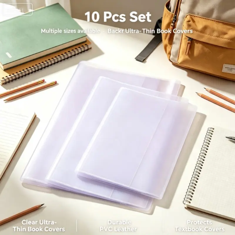 10 Pcs Transparent Ultra-Thin Book Covers, Durable PVC Leather Book Protector, Fashionable School Supplies, Essential for Students, Various Sizes