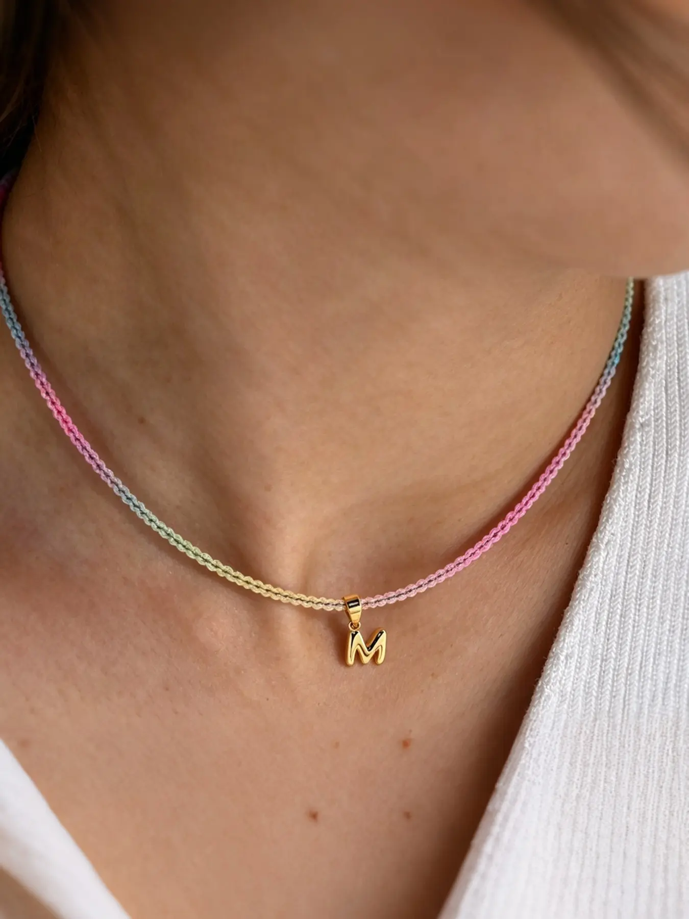 Summer Boho Style Rainbow Color Artificial Crystal Chain Necklace, with Bubble 26 Letter Pendant, Multicolor Beaded Initial Necklace for All Seasons Alphabet Necklaces