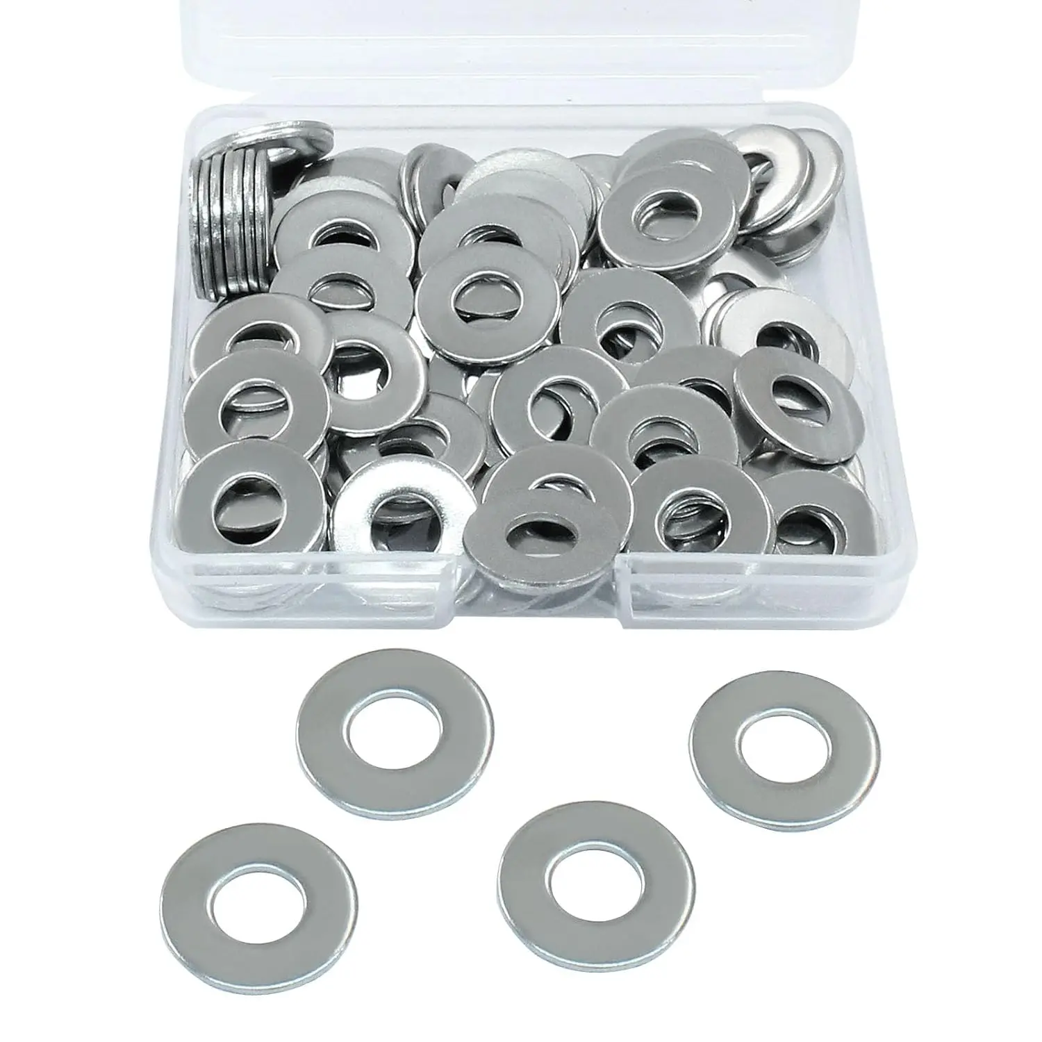304 Stainless Steel Flat Washers for Plumbing, 10# Size, 1/2" Outside Diameter, 120-Count, Compatible with 10# Screws