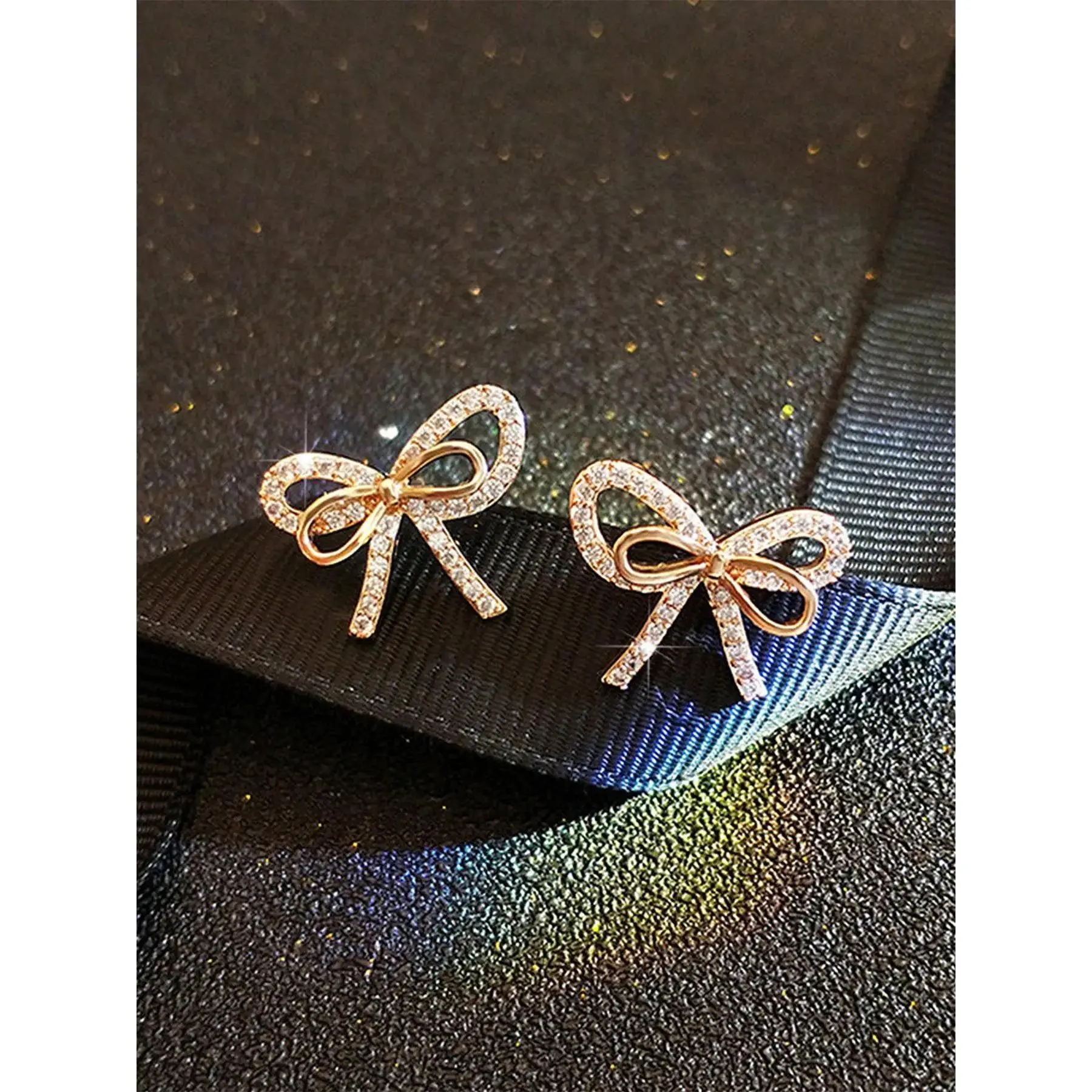 Rhinestone Bow Decor Stud Earrings (1 Pair), Fashion Jewelry for Women, Daily Clothing Decor, Trendy All-match Wedding Anniversary Party Jewelry Gift, Fashion Accessory, Ear Studs, High Quality Earrings, Fashionable Earrings