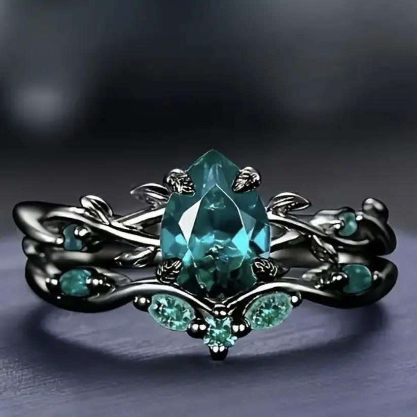 Enchanted Forest Vine Teardrop Stone Ring,Ideal for Gothic Styling, Alternative Proposal Occasions, Dark Fairy Outfits & Sentimental Unique Gifts for Her