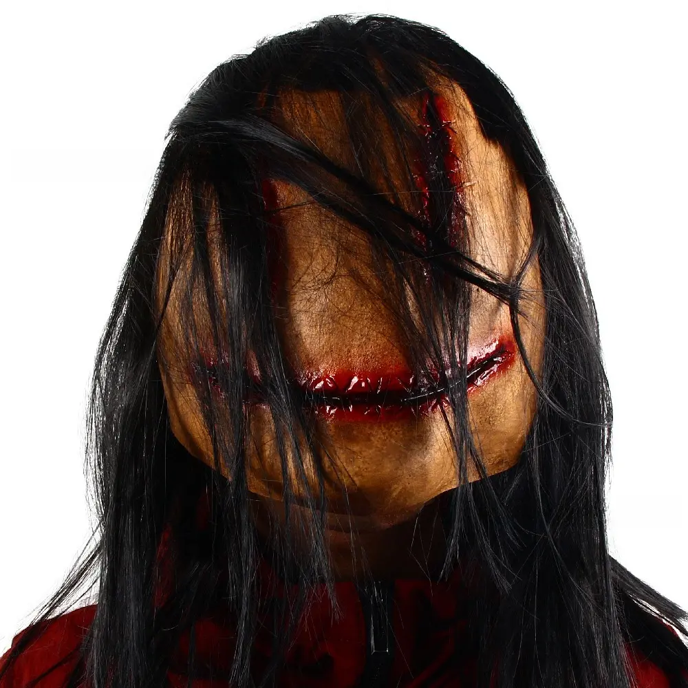Natural Latex Scary Horror Clown Mask, Smiling Stitched Design, 1-Size Elastic Fit, April Fool’s & Halloween Cosplay Face Covering Prop, One Size, Cosplay Prop