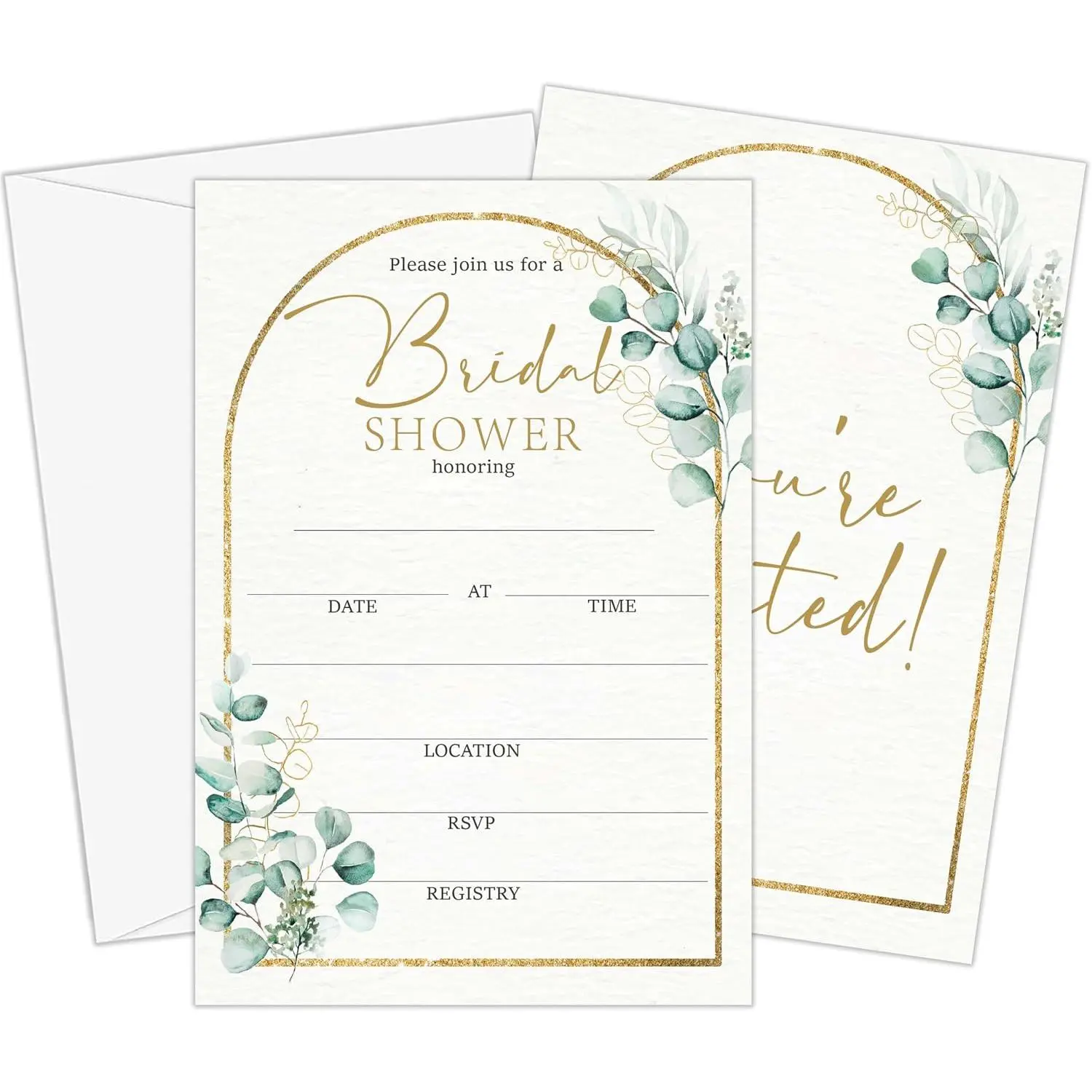 Greenery Bridal Shower Invitations | Spring Elegant Greenery Arch Bridal Shower Invitations, 25 Botanical Party Invites with Envelopes-A15