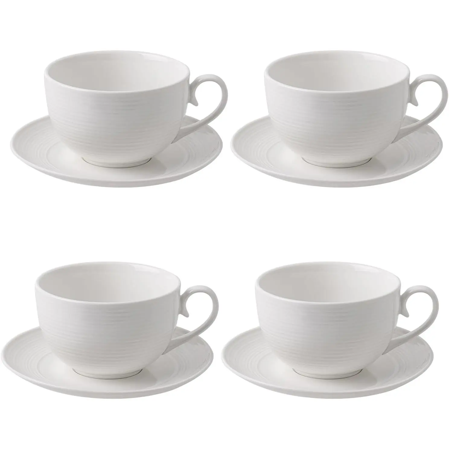 12 oz Cappuccino Cups with Saucers, Ceramic Espresso Coffee Cups Set of 4, White Latte Cup and Saucer, Elegant Tea Mugs Set, Microwave Dishwasher Safe Drinkware for Cafe, Housewarming Gift