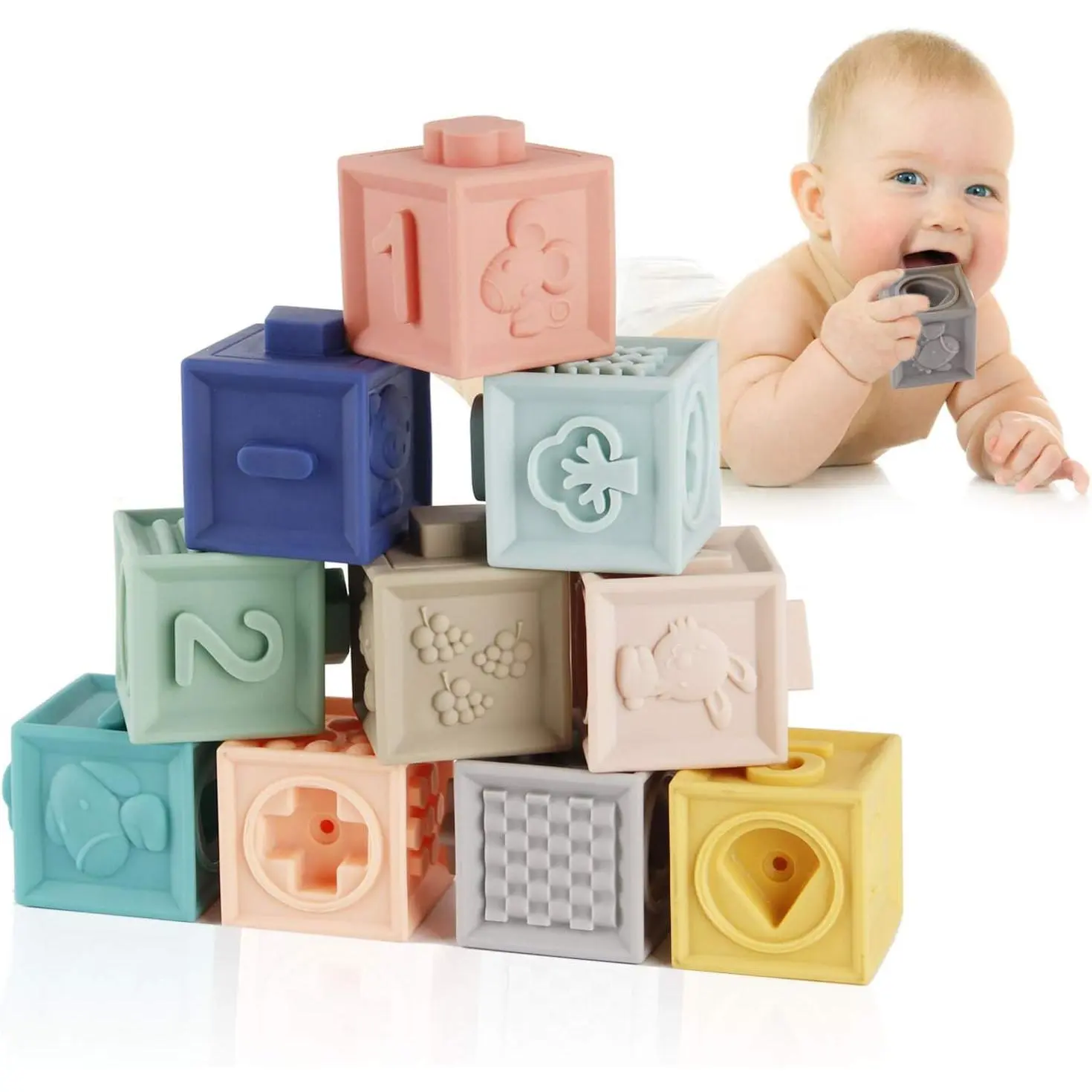 Baby Blocks Soft Building Blocks Baby Toys Teethers Toy Educational Squeeze Play with Numbers Animals Shapes Textures 6 Months and Up 12PCSfidget toys