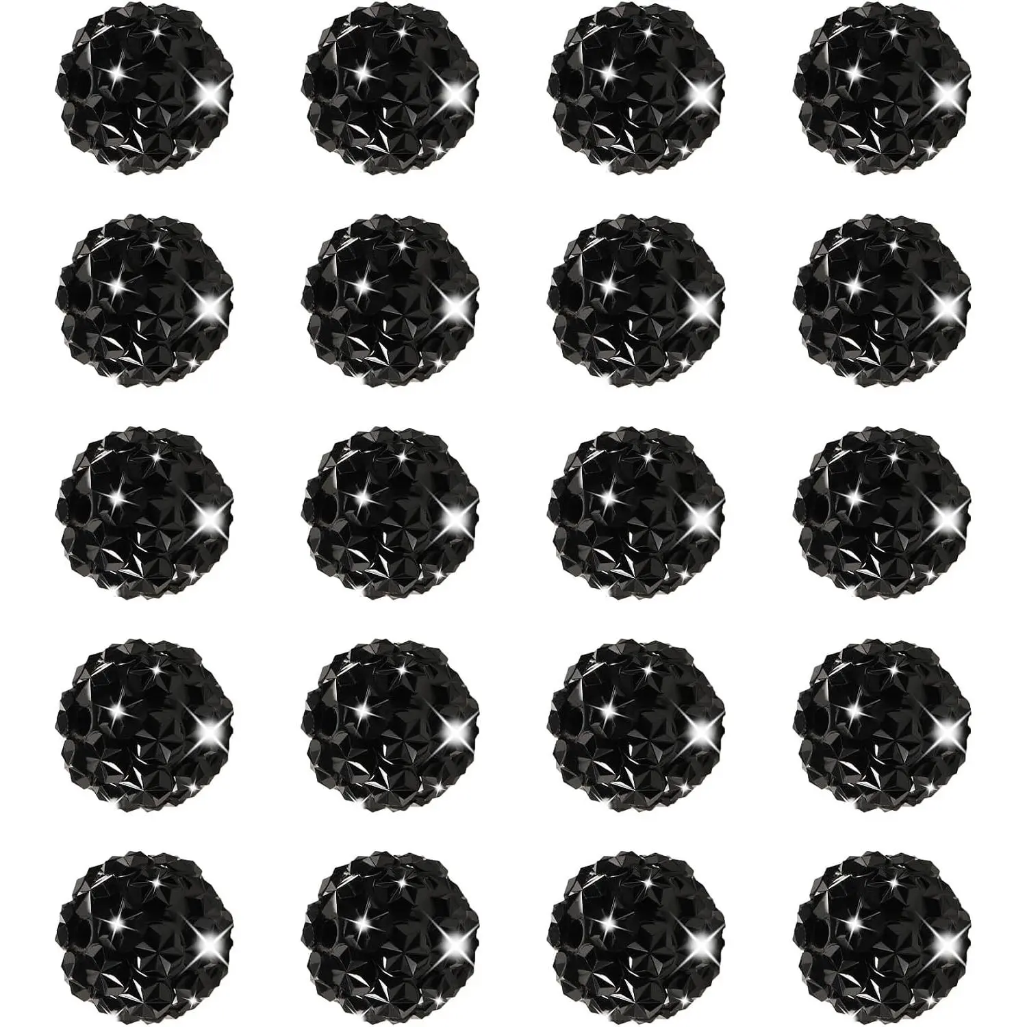 20 count Rhinestone Beads 16mm Snowflake Shaped Drill Sparkling Disco Ball Polymer Clay Drill Beads Suitable for DIY Various Pens Phone Chains Keychains (Black)