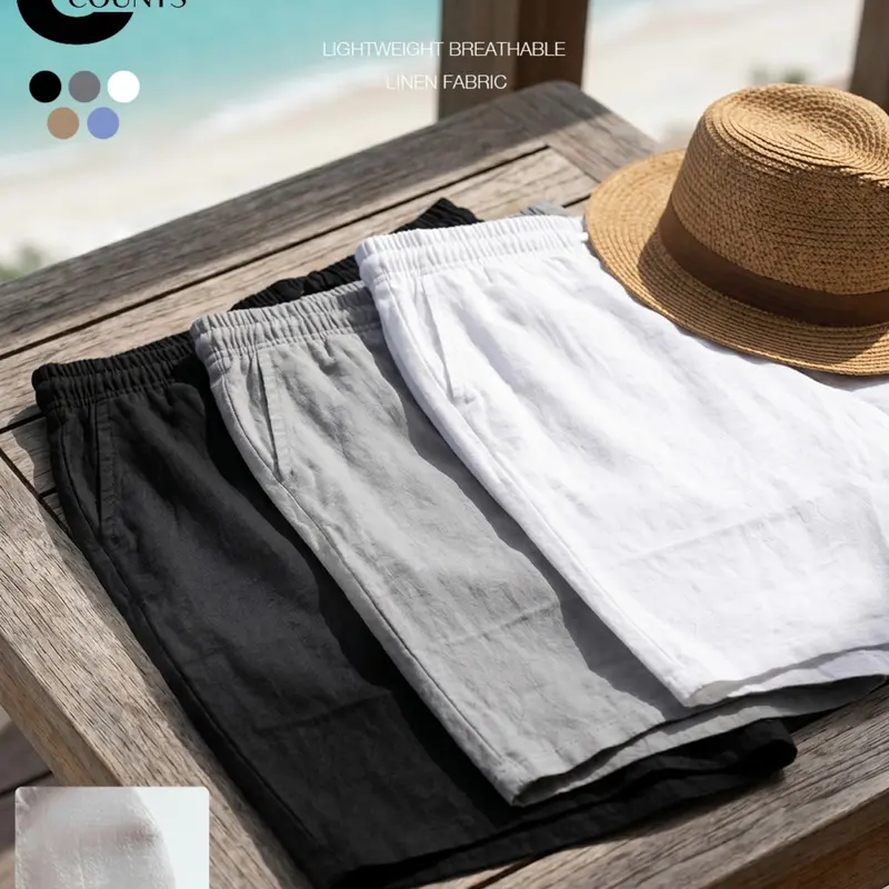 Men's Casual Tropical Style Linen Shorts, Lightweight Breathable Premium Fabric, Drawstring Waist Lounge Bottoms for Travel, Beach & Vacation, Aesthetic Summer Shorts, Breathable Summer Fit