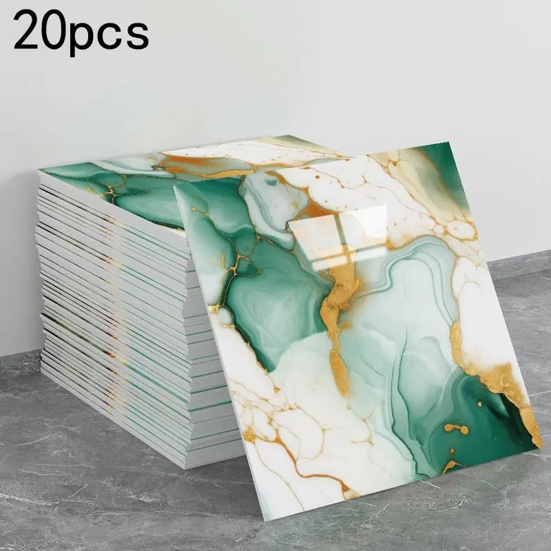20 pieces of marble veneer and adhesive wall decoration panels, waterproof bathroom wall panels, peel-and-stick tiles, polyvinyl chloride foam wall panels, suitable for kitchens, bathrooms and living rooms, Decorative Panels, Self Adhesive Wall Panels